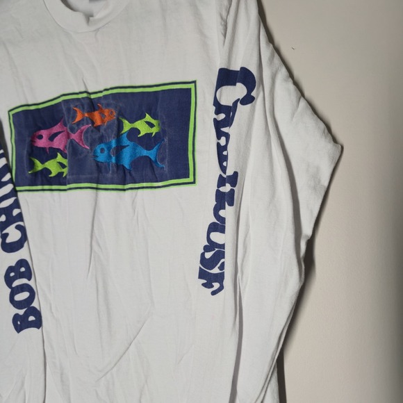 Vintage Hanes Bob Chinn's Crab House T Shirt Mens Large Fish Embroidered White - Picture 5 of 6